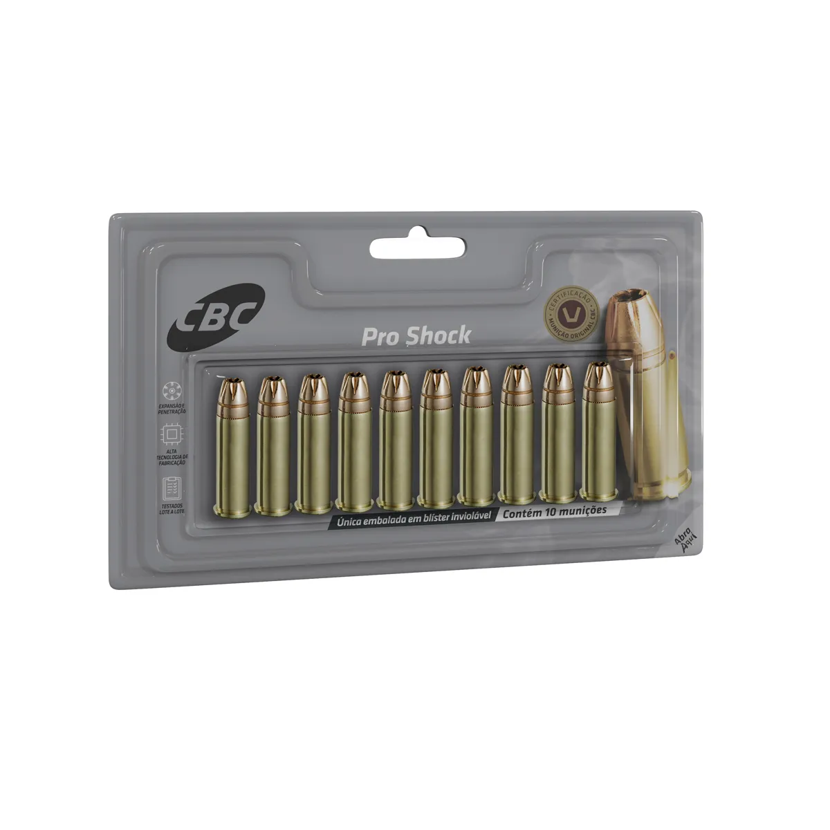 Munição CBC Calibre .38 SPL +P+ Pro Shock 125gr EXPO – Blister com 10 Unidades