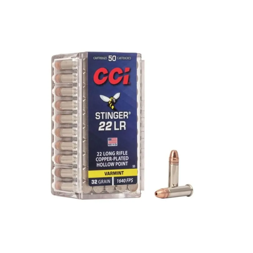Munição CCI Calibre .22 LR Stinger HP Hyper Velocity 32gr – Caixa com 50 Unidades
