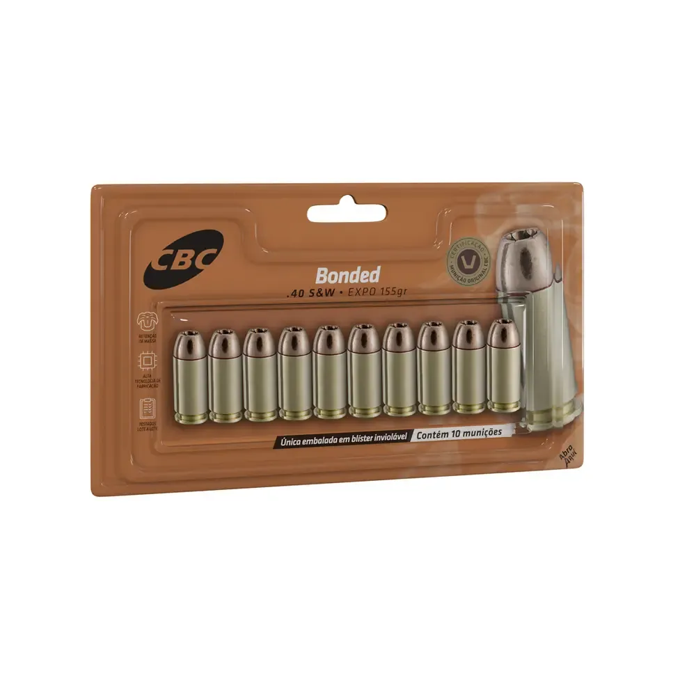 Munição CBC Calibre .40 S&W 155gr EXPO Bonded – Blister com 10 Unidades