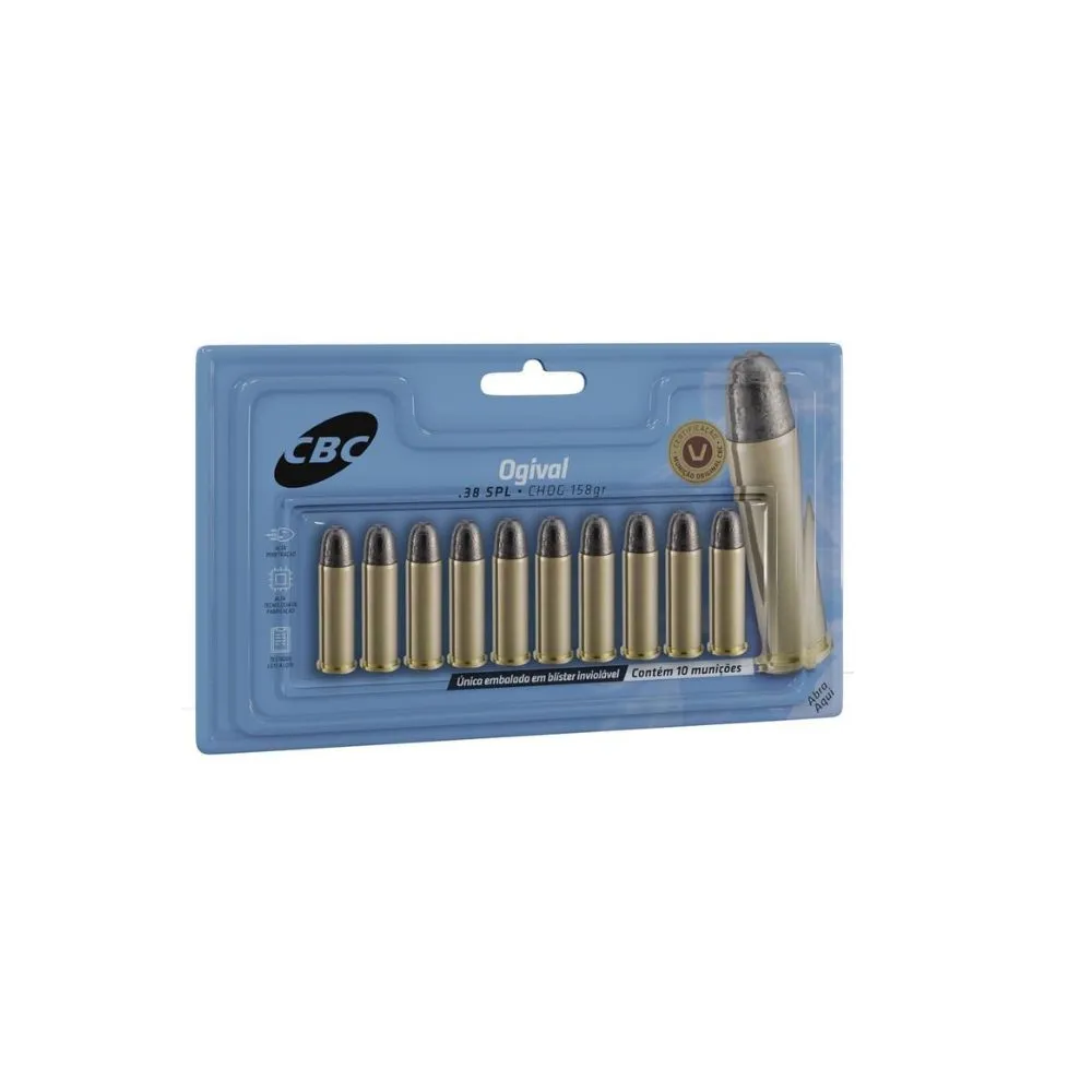 Munição CBC Calibre .38 SPL 158gr CHOG – Blister com 10 Unidades