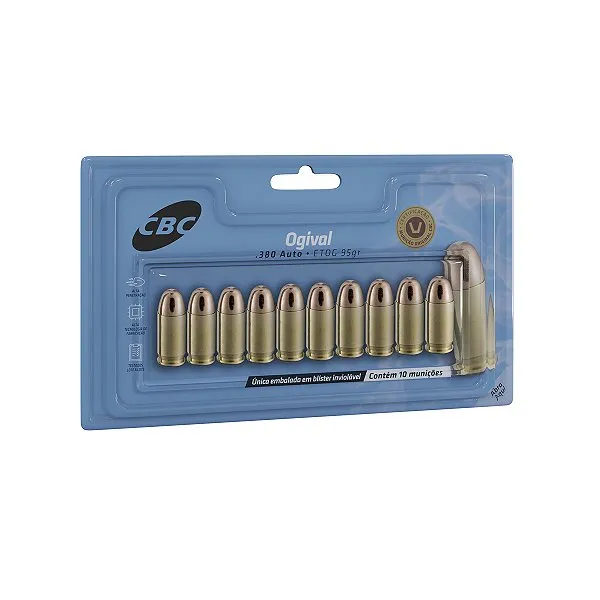 Munição CBC Calibre .380 Auto 95gr ETOG – Blister com 10 Unidades