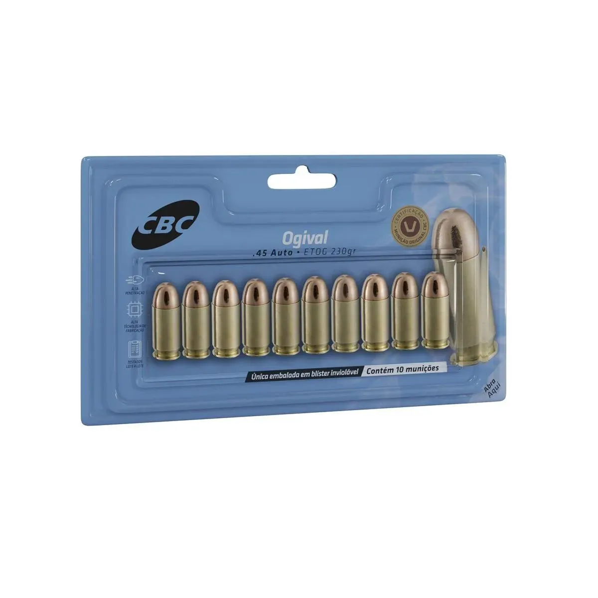 Munição CBC .45 Auto ETOG 230gr – Blister 10 Unidades