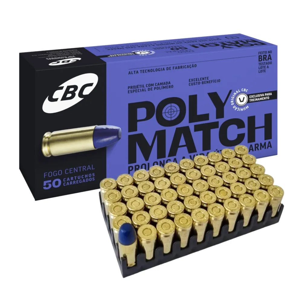 Munição CBC Calibre 9mm Luger 124gr LPC PolyMatch – Caixa com 50 Unidades