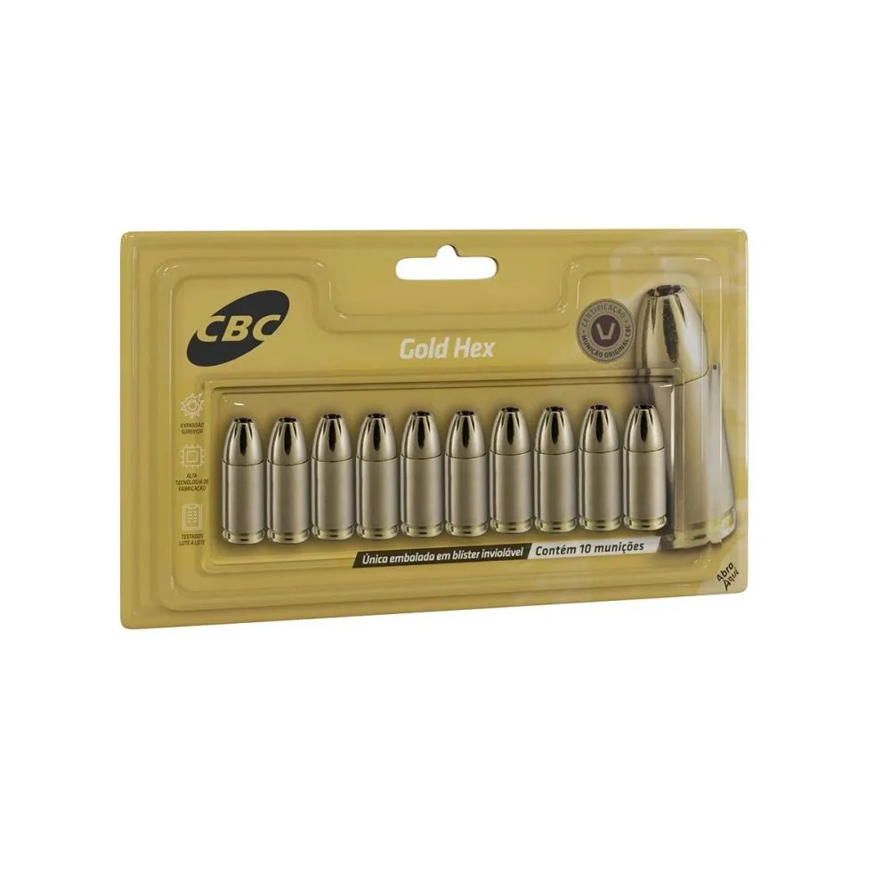 Munição CBC Calibre .38 TPC Gold Hex 124gr EXPO – Blister com 10 Unidades
