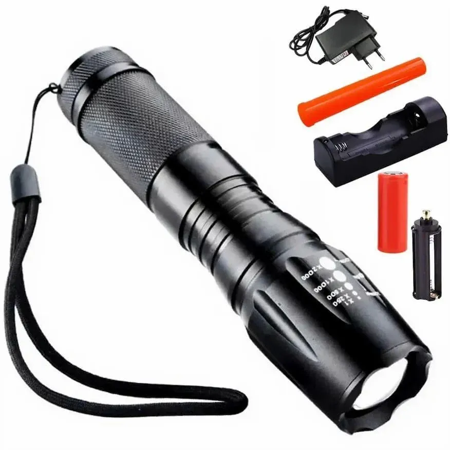 Lanterna Tática Militar X900 – LED T6 de Alta Potência com Zoom e Kit Completo